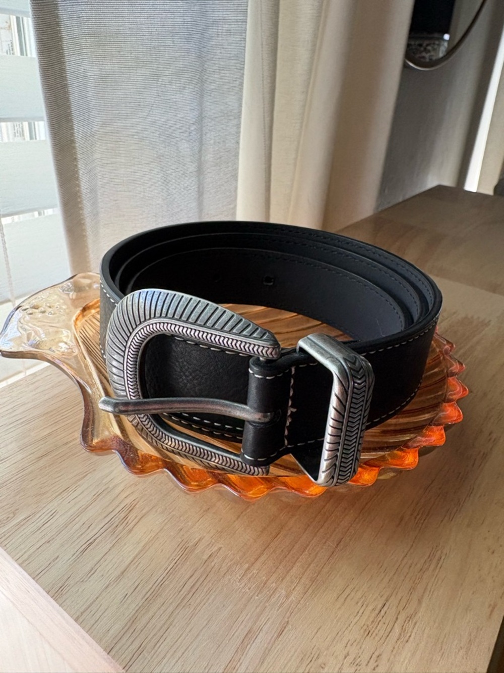 Black Belt with Silver Western Buckle
